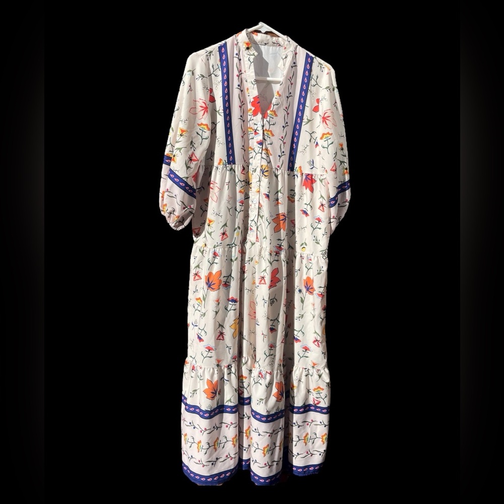 Floral Maxi Dress with Blue Accents